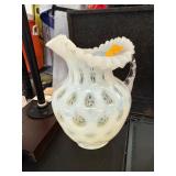 Fenton Coin Dot Glass Pitcher Ruffled Rim sm chip