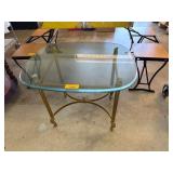 Glass-Top Brass Table with Curved Legs