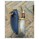 Damascus Steel Knife with Custom Handle and Sheath