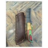 Damascus Steel Knife with Multi-Color Wood Handle