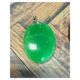 Jade Green Oval Gemstone Pendant with Metal Bail