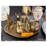 Brass Figurines and Decorative Tray