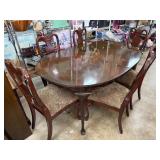 Mahogany Dining Table with Six Chairs and Two Leav
