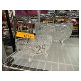 Two Pressed Glass Footed Bowls with Etched Designs