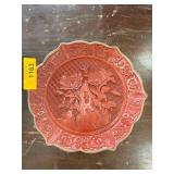 Carved Red Lacquer Plate with Floral Design
