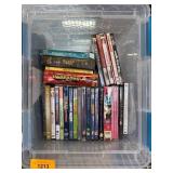 DVDs and Blu-rays in Plastic Storage Bin