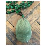 Jade Stone Pendant Necklace with Carved Deity
