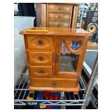 Wood Jewelry Box With Heart Cutout and Glass Door