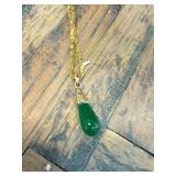 Gold-Tone Necklace with Jade Teardrop Pendant
