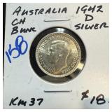 1942-D SILVER AUSTRALIA 3 PENCE BU