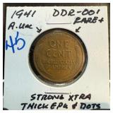1941 DDR-001 Lincoln Cent with Rare Variety