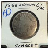 1883 LIBERTY V NICKEL W CENTS SCARCE