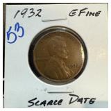 1932 WHEAT PENNY CENT SCARCE DATE