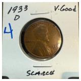 1933-D Lincoln Wheat Cent in Very Good Condition