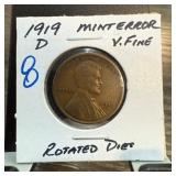 1919-D Lincoln Wheat Cent Mint Error With Rotated
