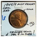 1949/9 Lincoln Cent Gem Red Mint Error