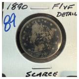 1890 LIBERTY V NICKEL SCARCE