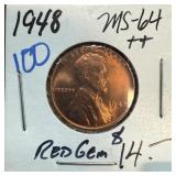 1948 WHEAT PENNY CENT GEM RED