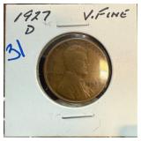 1927-D Lincoln Wheat Cent in Very Fine Condition