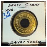 Early 5-Cent Candy Token in Holder