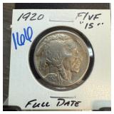 1920 BUFFALO NICKEL FULL DATE