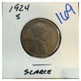 1924-S WHEAT PENNY CENT SCARCE