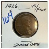 1926 WHEAT PENNY CENT SCARCE DATE