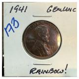 1941 WHEAT PENNY CENT GEM UNC RAINBOW