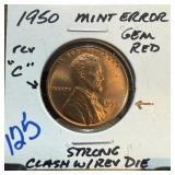 1950 WHEAT PENNY CENT STRONG CLASHED DIE