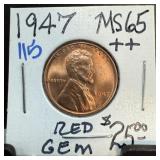 1947 WHEAT PENNY CENT GEM RED
