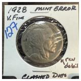 1928 BUFFALO NICKEL CLASHED DIES
