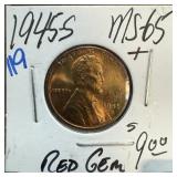 1945-S WHEAT PENNY CENT GEM RED