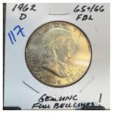 1962-D FRANKLIN SILVER HALF DOLLAR GEM UNC
