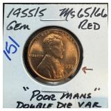1955/5 WHEAT PENNY CENT POOR MANS DOUBLE DIE