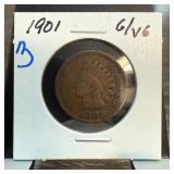 1901 Indian Head One-Cent Coin in Holder