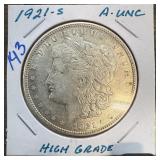 1921-S MORGAN SILVER DOLLAR BETTER