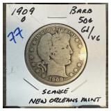 1909-O BARBER SILVER HALF DOLLAR