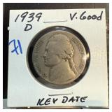 1939-D JEFFERSON NICKEL KEY DATE