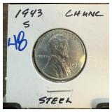 1943-S STEEL WHEAT PENNY CENT UNC