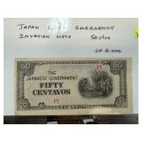 JAPAN WWII EMERGENCY CURRENCY NOTE 50 CENTAVOS