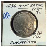 1936 BUFFALO NICKEL MINT ERROR CLASHED DIES