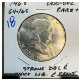1963 Franklin Half Dollar DDO-002 in MS64/65