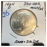 1964 D Kennedy Half Dollar DDO-002 MS63/64