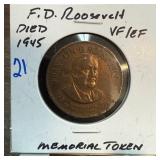 Franklin D. Roosevelt Memorial Token in VF/EF Cond