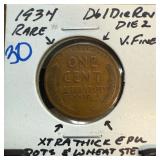 1934 Lincoln Wheat Penny DDO Die 2 Very Fine
