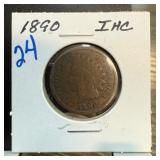 1890 Indian Head Cent in Cardboard Holder