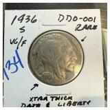 1936-S BUFFALO NICKEL DDO-001 RARE