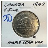 1947 CANADA NICKEL MAPLE LEAF VARIETY