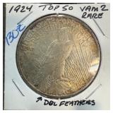 1924 PEACE SILVER DOLLAR TOP 50 VAM 2 DBL FEATHERS