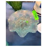 Clear Blue Glass Ruffled Edge Bowl
